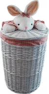Kosze na bieliznę - Kosz na pranie wiklinowy biały okrągły z pokrywą pluszowy królik różowy D.32 H.48 - miniaturka - grafika 1