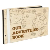 Albumy fotograficzne - Album Na Zdjęcia Z Doklejanym Napisem W Drewnianej Oprawie Z Czarnymi Kartami Z Grawerem Our Adventure Book Zwiedzanie Nieznanych Zakątków Świata - miniaturka - grafika 1