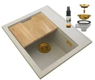 Zlewozmywaki - Granitan Foxal Beżowy Zlewozmywak Granitowy Syfon Złoty - miniaturka - grafika 1