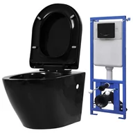 Miski WC - VidaXL Podwieszana toaleta ceramiczna ze spłuczką podtynkową, czarna - miniaturka - grafika 1