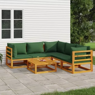6-cz. zestaw wypoczynkowy do ogrodu, zielone poduszki, drewno vidaXL - Meble ogrodowe - miniaturka - grafika 1