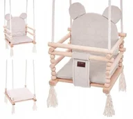 Leżaczki i huśtawki - Huśtawka dla dzieci Drewniana Velvet Miś 3w1 Beżowy 170 cm/ Tuluszka - miniaturka - grafika 1