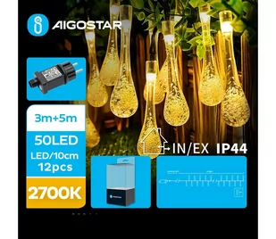 Aigostar - Zewnętrzny łańcuch dekoracyjny LED 50xLED/8 funkcje 8m IP44 ciepła biel - Lampy ogrodowe - miniaturka - grafika 1