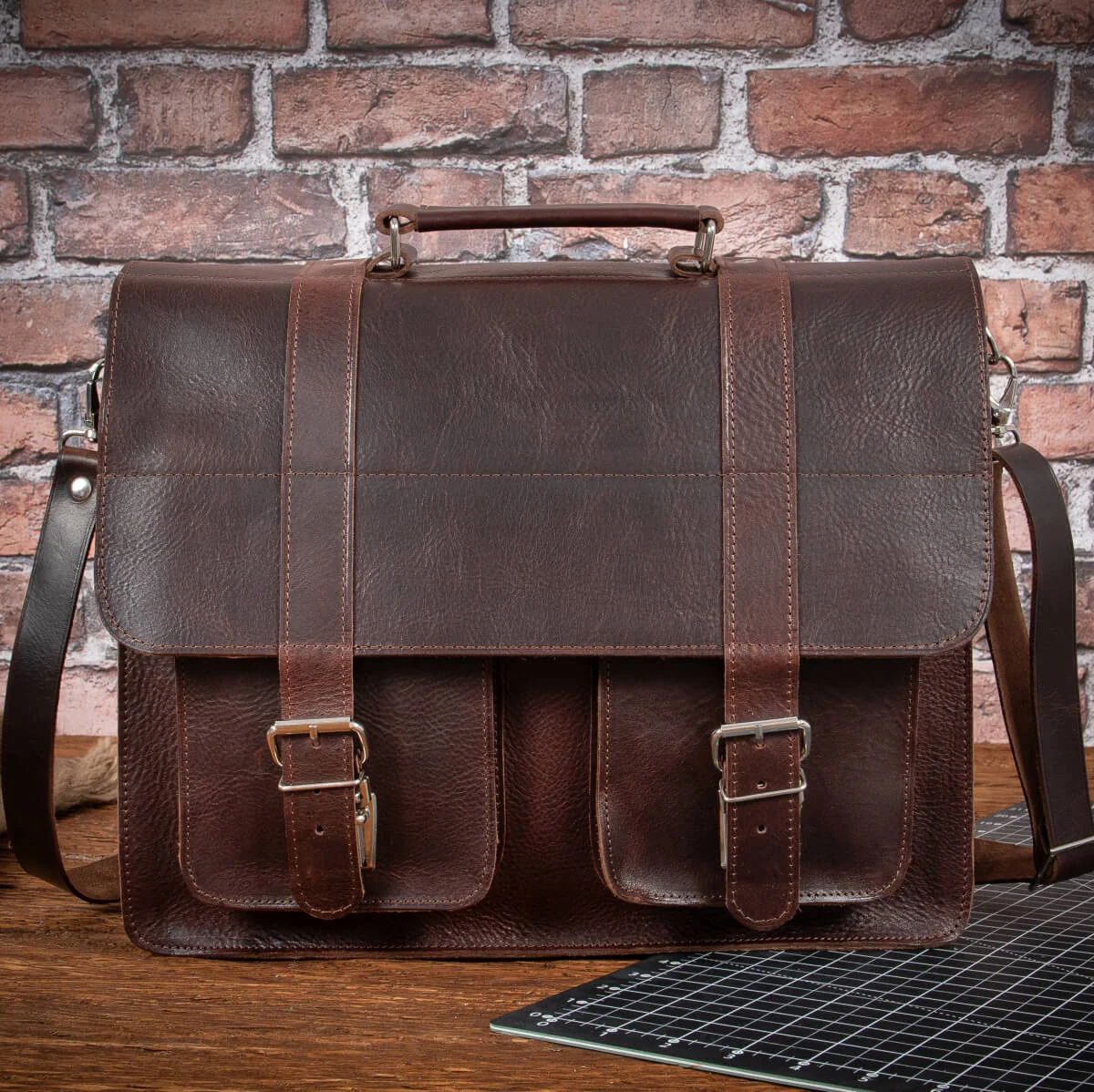 Ciemny Brąz Torba do Pracy Skóra Juchtowa Vintage Belveder BR51