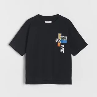 Koszulki dla chłopców - Reserved - Bawełniany t-shirt z aplikacją - Czarny - grafika 1