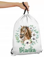 Plecaki worki - Worek Plecak z motywem Konia Koń Jazda Konna zielony wianek dowolne imię - miniaturka - grafika 1