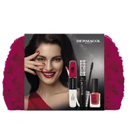 Zestawy kosmetyków damskich - Dermacol Magnum Maximum Volume Zestaw maskara Magnum Maximum Volume 9 ml Black + długotrwała pomadka 16H Lip Colour 8 ml 20 + lakier do paznokci 5 Day Stay 11 ml 21 + kosmetyczka - miniaturka - grafika 1