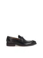 Półbuty męskie - Eleganckie czarne loafersy męskie z metalową ozdobą - miniaturka - grafika 1