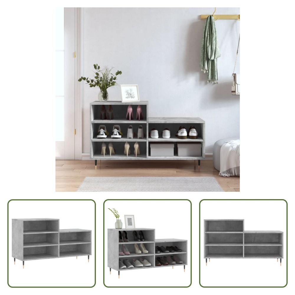 The Living Store stojak na buty betonowy szary 102x36x60 cm materiał drewnopochodny