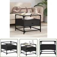 Ławy i stoliki kawowe - The Living Store Stolik kawowy ze szklanym blatem czarny stalowy 50x50x45 cm - miniaturka - grafika 1