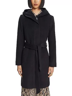 Płaszcze damskie - ESPRIT Recykling: Płaszcz z kapturem z mieszanki wełny z paskiem, czarny, L - grafika 1