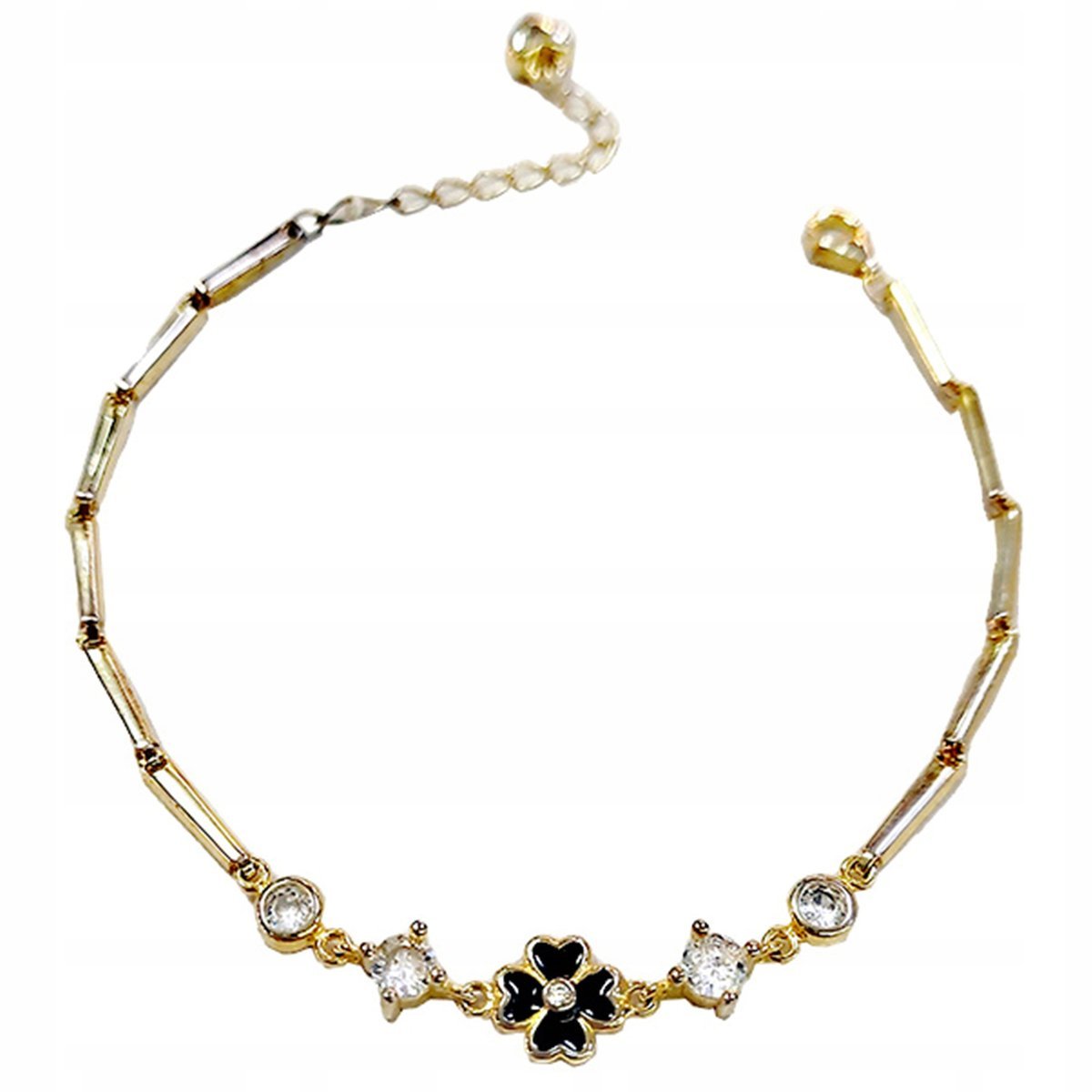 Bransoletka srebrna 925 pozłacana z czarnym emaliowanym kwiatuszkiem modna