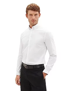 TOM TAILOR Męska koszula biznesowa Slim Fit z bawełny ze stretchem, 20000-biały, S - Koszule męskie - miniaturka - grafika 1
