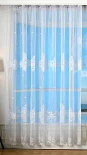 Zasłona żakardowa, 245 x 300, wzór kwiatowy, biała, taśma marszcząca, taśma uniwersalna, taśma marszcząca, sklep, 13140 - Zasłony - miniaturka - grafika 1