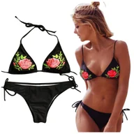 Stroje kąpielowe - KOSTIUM KĄPIELOWY STRÓJ BIKINI KWIATY DWUCZĘŚCIOWY WIĄZANY NA PLAŻĘ BASEN L - miniaturka - grafika 1