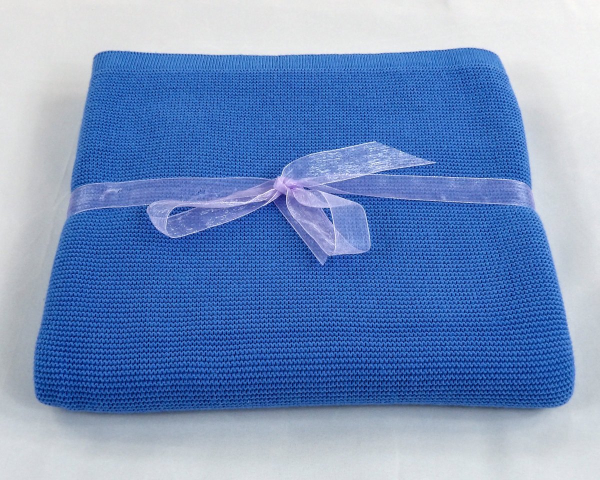 Kocyk dziecięcy niemowlęcy dziany 100% Bawełna do wózka łóżeczka na prezent [ Niebieski]