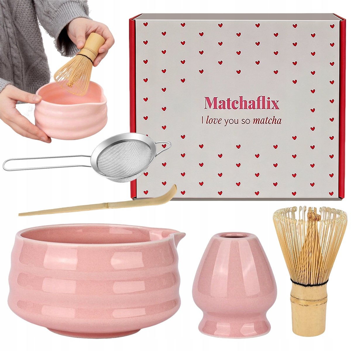 Zestaw Do Japońskiej Herbaty Matcha Zestaw Do Robienia Matchy Różowy
