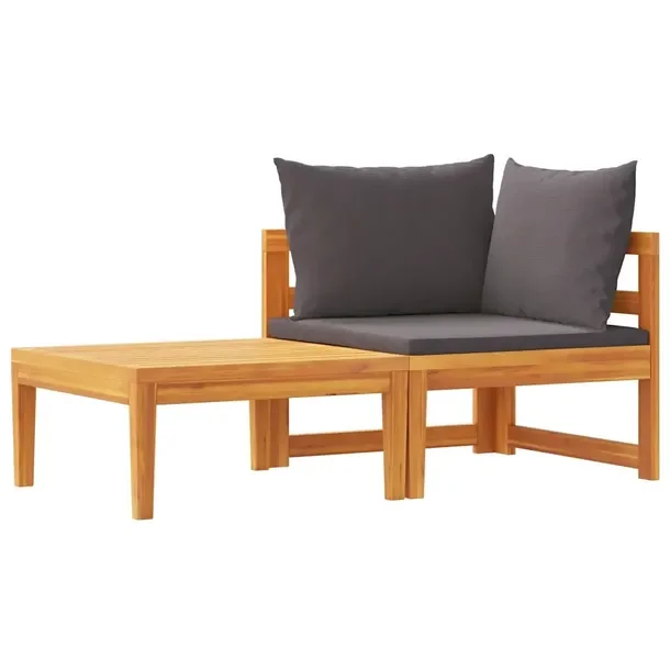 Drewniany zestaw wypoczynkowy z poduszkami, akacja, narożna sofa 66x66x60