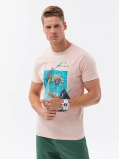 Koszulki męskie - T-shirt męski bawełniany z nadrukiem - różowa V2 S1738 - grafika 1