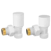 Zawory i kraniki - Zawory grzejnikowe zasilanie + powrót kątowy biały - miniaturka - grafika 1