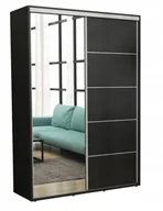 Szafy - Szafa Przesuwna Iga Paski Alu LUSTRO 140x242 Czarny Wyposażenie - miniaturka - grafika 1