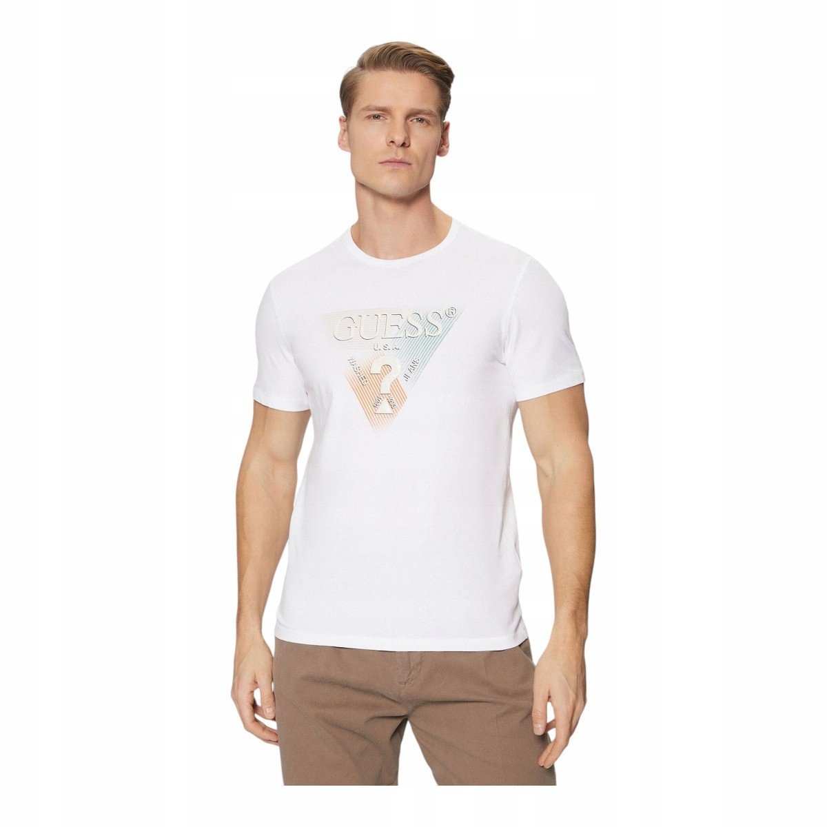 GUESS KOSZULKA MĘSKA T-SHIRT SS CN GUESS TRIANGLE BIAŁY r.XL