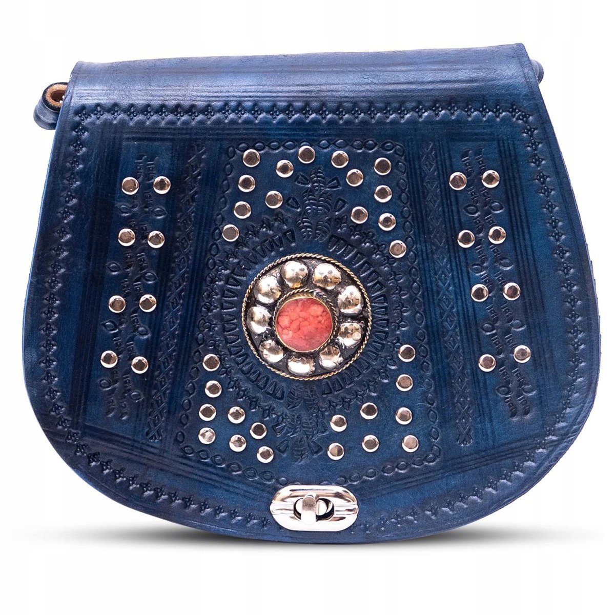 Torebka Damska Listonoszka Na Ramię Skóra Naturalna Z Maroko Tłoczone Wzory