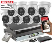 Zestawy do monitoringu - Zestaw na 8 kamer Hikvision 4MPX DS-2CD2346G2-I Acusense Rejestrator Analityka Switch PoE Dysk 8TB - miniaturka - grafika 1