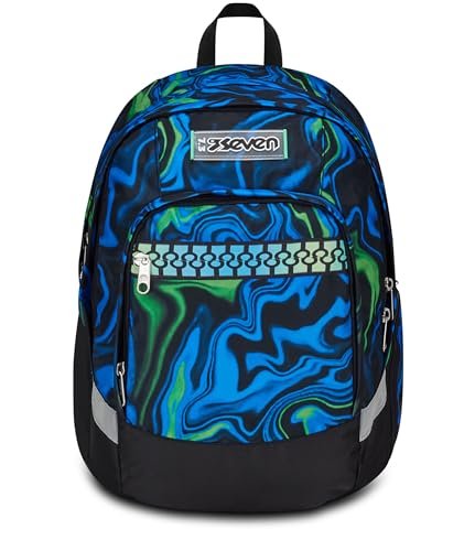 Seven Plecak szkolny Advanced Plus, niebieski, Uneven Lines, podwójna komora z paskiem, przednia kieszeń z organizerem, boczna kieszeń z siatki na butelkę, plecak do gimnazjum, wyższy, chłopiec,