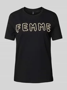 T-shirt z obszyciem perełkami model ‘NANNA’ - Koszulki i topy damskie - miniaturka - grafika 1