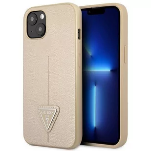 Guess GUHCP14SPSATLE iPhone 14 6,1` beżowy/beige hardcase SaffianoTriangle Logo - Etui i futerały do telefonów - miniaturka - grafika 1
