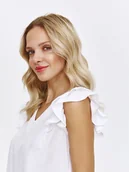 Bluzki damskie - Biała bluzka z efektownymi rękawkami - miniaturka - grafika 1