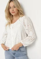 Koszule damskie - Biała Haftowana Koszula z Bawełny Fonarose - miniaturka - grafika 1