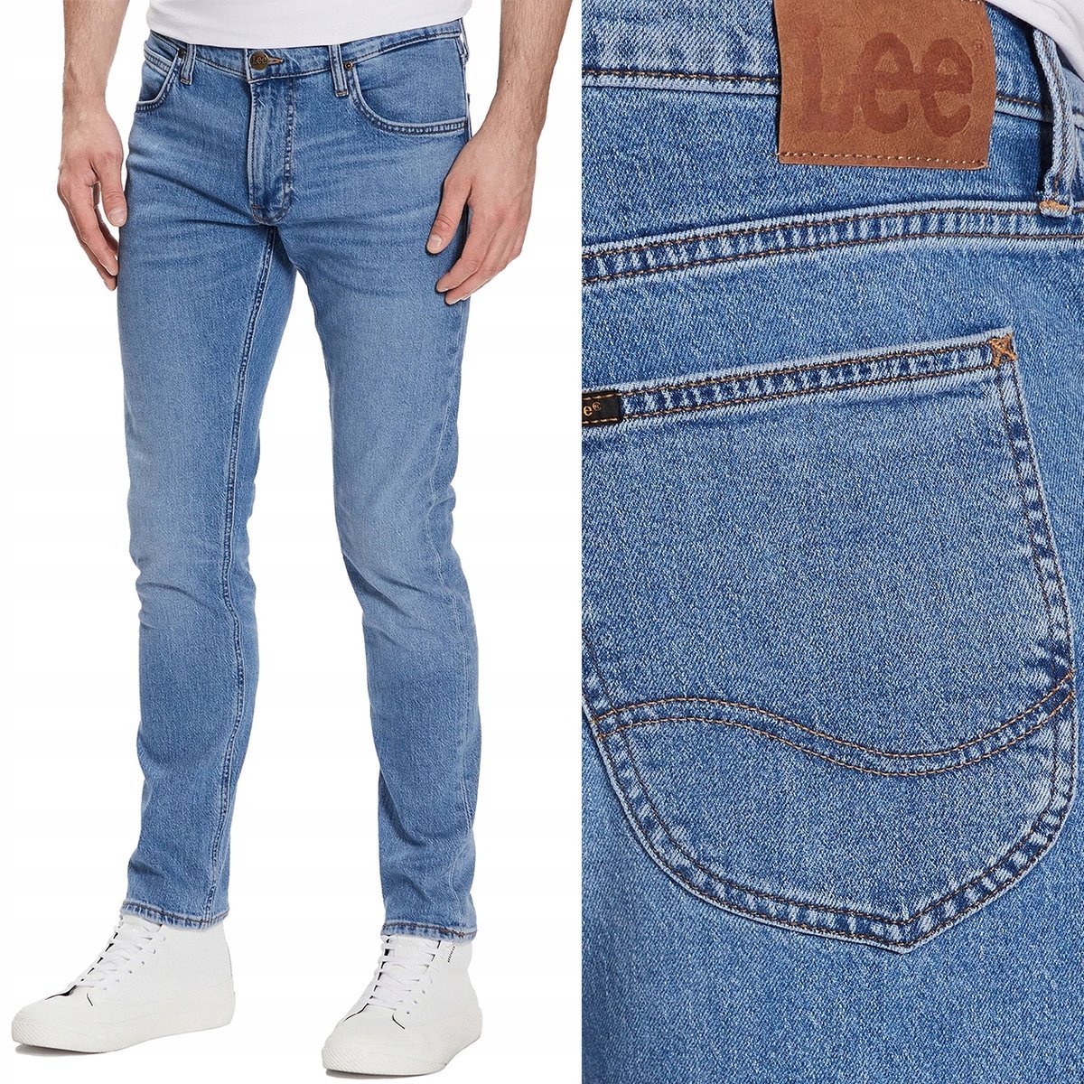 Lee LUKE Working Man Worn BLUE DżINS mocno zwężane spodnie jeansowe W33 L36