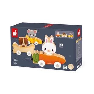 Magnetyczne drewaniane pojazdy z domowymi zwierzątkami Farma 18 m+, Janod - Zabawki zręcznościowe - miniaturka - grafika 1