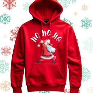 Bluza uniwersalna typu kangurka z kapturem Ho Ho Ho Mikołaj rozmiar 2XL czerwona świąteczna - Bluzy męskie - miniaturka - grafika 1