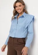 Koszule damskie - Jasnoniebieska Bawełniana Koszula z Ozdobnymi Ramionami Teladoria - miniaturka - grafika 1