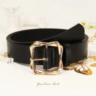 Paski - TEMU Elegancki pasek damski w stylu bohemy - Złota klamra i czarny/biały/beżowy/szary/brązowy , trwałe, niepolerowane wykończenie, do jeansów, - miniaturka - grafika 1