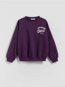 Bluzki dla dziewczynek - Reserved - Bawełniana bluza z nadrukiem - ciemnofioletowy - miniaturka - grafika 1