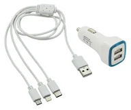 Ładowarki samochodowe - Ładowarka USB 3w1 do telefonu (micro USB, iPhone, USB C) - miniaturka - grafika 1
