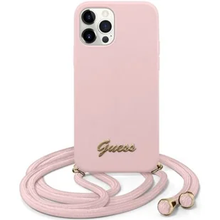 Guess GUHCP12LLSCLMGLP iPhone 12 Pro Max 6,7" różowy/pink hardcase Metal Logo Cord GUE001079 - Etui i futerały do telefonów - miniaturka - grafika 1