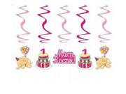 Baby shower i roczek - Wesołe świderki urodzinowe "Mam roczek" różowe, 60cm, 5 szt. - miniaturka - grafika 1