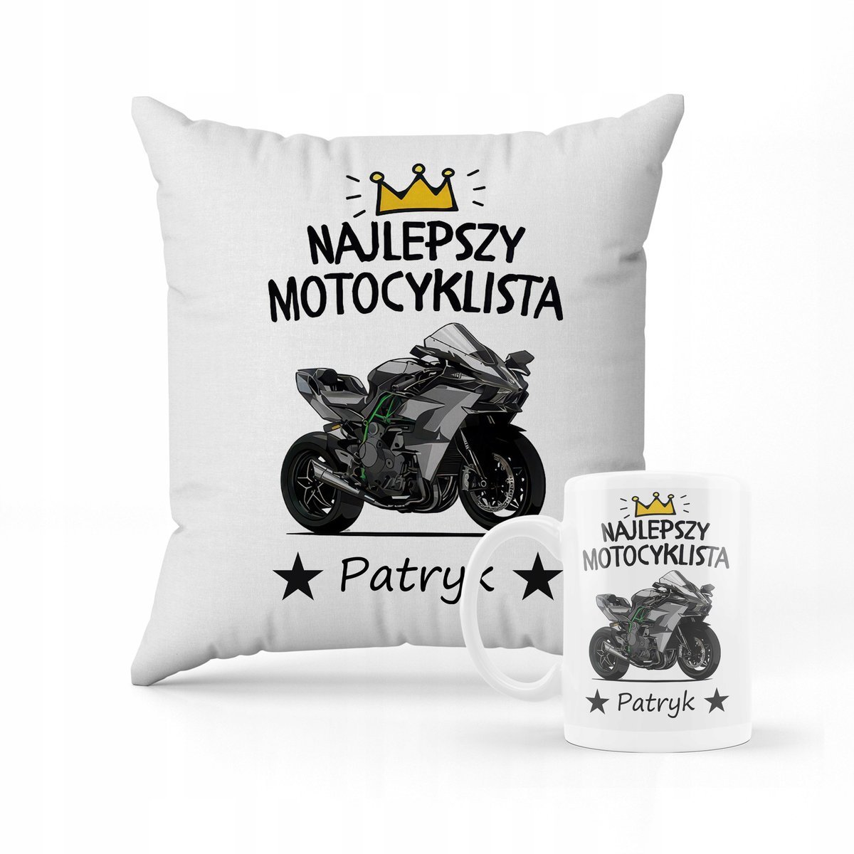 ZESTAW PODUSZKA + KUBEK Prezent Dla Motocyklisty Motor Motocykl + IMIĘ