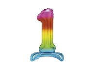 Balony i akcesoria - Balon foliowy stojący cyfra 1 tęczowy - 76 cm - 1szt. - miniaturka - grafika 1