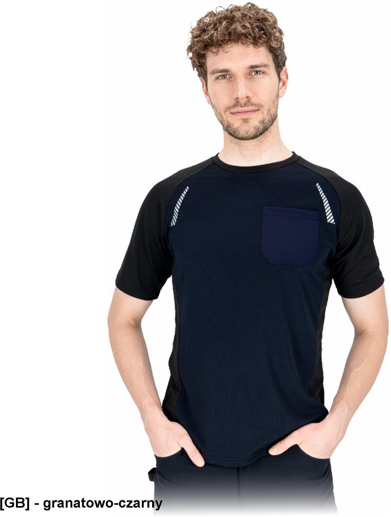 Reis T-shirt męski krótki rękaw siateczka super wentylacja elementy odblaskowe kieszonka nadruki sportowcy codzienny - granatowo-czarny XL