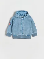Moda i Uroda OUTLET - Reserved - Jeansowa kurtka z haftem - niebieski - miniaturka - grafika 1