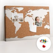Tablice i flipcharty - Szkolna Tablica korkowa 60x40 cm, Kolorowe Pinezki, wzór Korkowa mapa świata - miniaturka - grafika 1