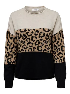 ONLY Sweter "Jade" w kolorze beżowo-czarnym - Swetry damskie - miniaturka - grafika 1