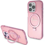 Szkła hartowane na telefon - Guess GUHMP15XHRSGSP iPhone 15 Pro Max 6.7" różowy/pink hardcase Ring Stand Script Glitter MagSafe - miniaturka - grafika 1