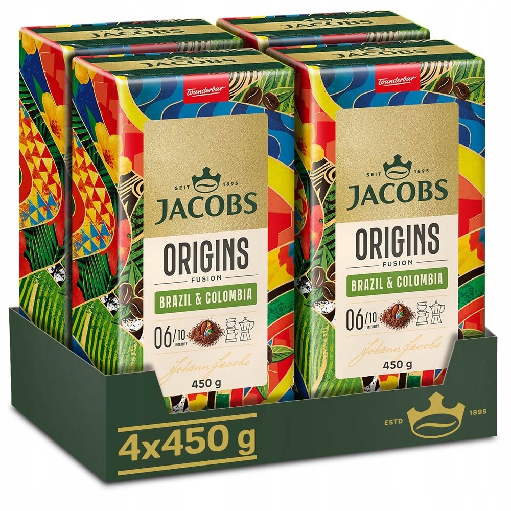 Kawa mielona Jacobs Origins Fusion Brazil & Colombia zestaw 4x 450g